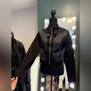 Cropped Denim Moto Jacket - Black/Grey